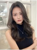 韓国くびれロング デジタルパーマ くすみブルー テラコッタ
