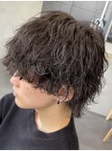 渋谷波巻きパーマメンズカットルーズパーママッシュウルフヘア