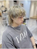 センターパートソフトツイストパーマメッシュマッシュウルフ