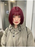 チェリーレッドボブウルフフェイスレイヤーハッシュカット