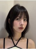 小顔に見せるヘア/ワンレン/ボブウルフ/ネビージュ/黒髪カタログ