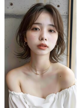 ライリー(riley) rileyワンカール外はねレイヤーロブ×肌映えブラウンベージュ