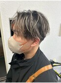 フェザーショートアップバングセンターパートメンズハイライト