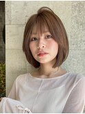 ひし形ボブ、長めボブ、ベージュカラー、レイヤー、白髪ぼかし