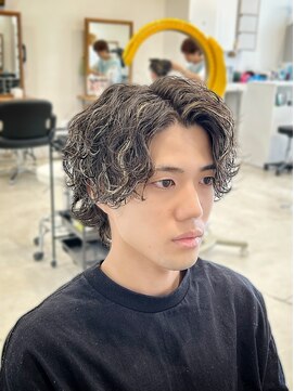 レジット メンズ ヘアサロン(LEGIT MEN's HAIR SALON) 波巻き×ハイライトメッシュ×前上がりセンターパートウルフ