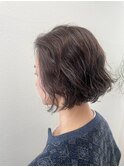くせ毛風ウェーブAラインボブ×暗髪ココアブラウン30代40代