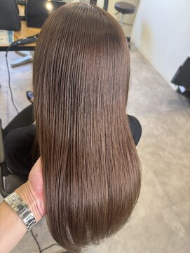 ナンバー(number+) 透明感♪髪質改善カラー小顔艶感ミディミルクティーベージュ