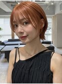 オレンジブラウンシースルーバングウルフショートレイヤー20代P2