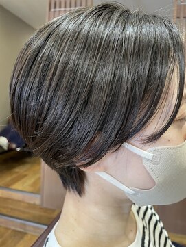 美容室ヒラトヤ 仙北店 透明感ナチュラルショートボブ×黒髪暗髪シースルーバング