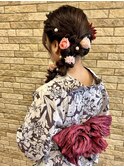 浴衣ダウンヘアお花アレンジ