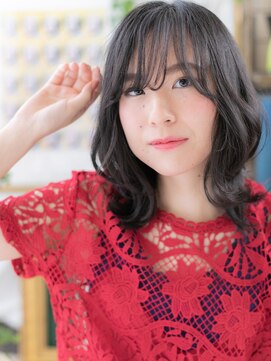 カバーヘア イヴ 戸頭店(COVER HAIR EVE) ★斜めバングふんわりカール黒髪ボブウルフ20代30代40代★9