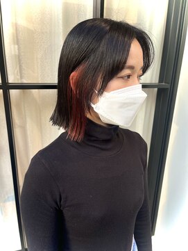 クロレ(CLORE) 切りっぱなしボブ ボブ 外ハネ  レッドカラー ブラックカラー