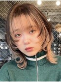 斜めバング/シルキーベージュ/ブラントカット[渋谷駅]