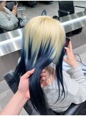 抜きっぱなしルーツカラーデザインカラーネイビーブルーブロンド