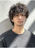 心斎橋シャドウパーマメンズマッシュウルフカット波巻きパーマ