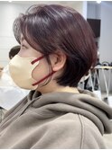 フェミニンで可愛いチェリーブラウンイメチェンボブ
