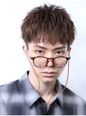 刈り上げ2wayショートバング緩めパーマブラウンカラー