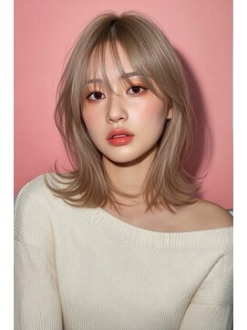 ホワイトベージュミルクティーベージュミディアムレイヤー