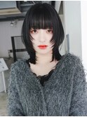 ウルフレイヤー前髪カット似合わせカットくびれミディ_F0473