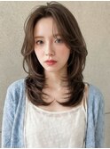 韓国ウルフレイヤー/ハッシュカットダークブラウン透明感p上尾