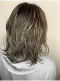 グレージュ_マロンベージュ Aラインボブ かきあげ
