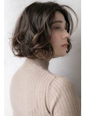 くすみベージュアッシュAライン小顔ボブパーマ313X上尾30代40代