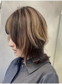 13590ブリーチ＆インナーカラー黒髪金髪ホワイトブロンドボブ