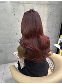 ★丸型逆三角ホワイトグレージュデジタルパーマチェリーブラウン