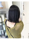 髪質改善　切りっぱなしボブ　大人ボブ 　ブルーブラック