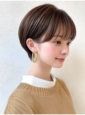 ショート ボブ 丸みショート 耳掛け ベージュ 前髪 30代40代