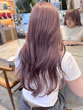 サンク 原宿 表参道(cinq) ピンクカラー赤髪ワインレッドブリーチなしダブルカラー長めボブ