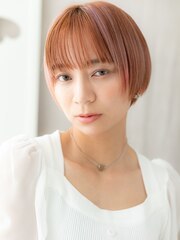ハイトーンカラーミルクティーピンクショートマッシュ10代20代X