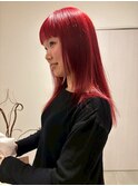 大人可愛い透明感立体感レッド×エアストレート