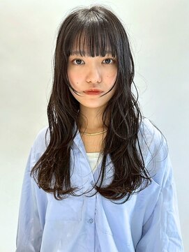 ユニバイリサ 天神大名店(uni by risa) ダークグレージュ 透明感カラー ツヤ髪 顔周りカット フルバング