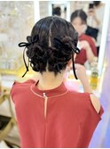 結婚式 二次会 お呼ばれ ツインシニヨン＋ベロアリボン