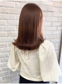 酸性ストレート/髪質改善/外ハネミディアム/オレンジブラウン