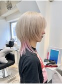 ハイトーンレイヤーボブミディアムレイヤーショートウルフボブ