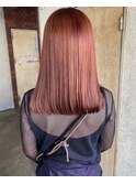 ミディアム切りっぱなしアプリコットオレンジブリーチなしカラー