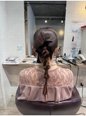 お呼ばれアレンジ ヘアセット 編みおろし