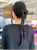 アップスタイル お団子 編みこみ アレンジ ヘアセット