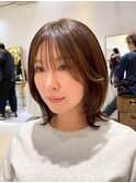 ナチュラルブラウン/顔周りレイヤー/くびれボブ