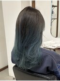 ROUIS 津田沼 ターコイズブルー グラデーション レイヤーカット
