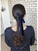 タイトヘア タイトポニー ローポニー 編みおろし ベロアリボン