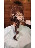 編み込みと紐むすびアレンジ