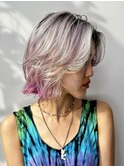 海外風レイヤーボブブリーチカラー