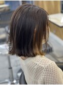 20代30代大人可愛いべージュイヤリングカラー外ハネボブ