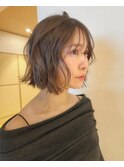 くすみベージュぷつボブケアカラー前髪カット