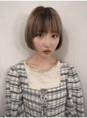 ケアブリーチハイトーンベージュデザインカラーボブ