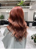 姫カットレイヤー×ルーズウェーブ×アプリコットオレンジ