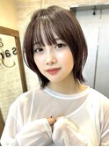 顔周りレイヤーカット小顔ボブルフ/黒髪地毛風カラー/韓国